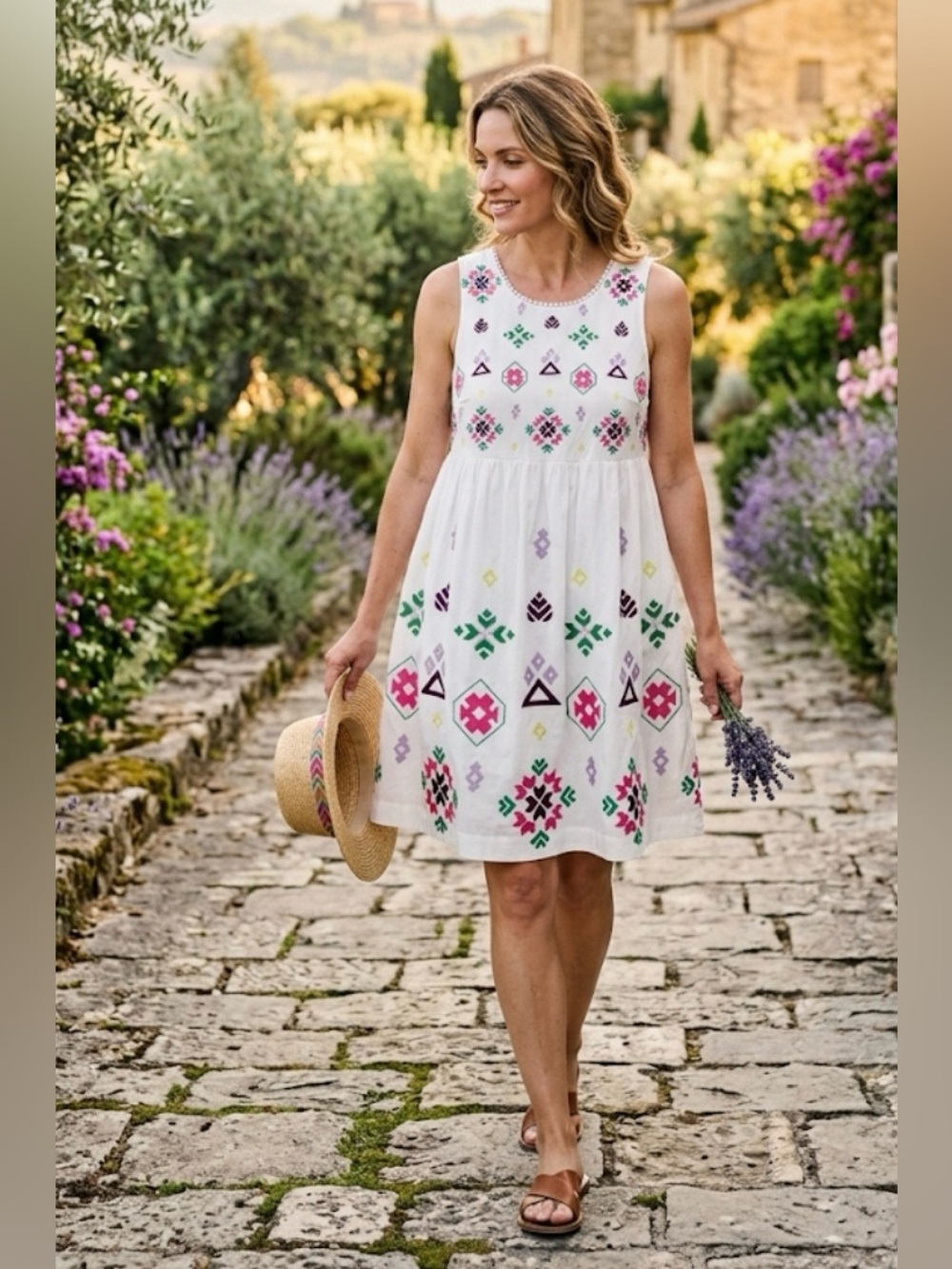 NWT Anthropologie Dolly Embroidered Sleeveless MIDI Dress White Geometric XL